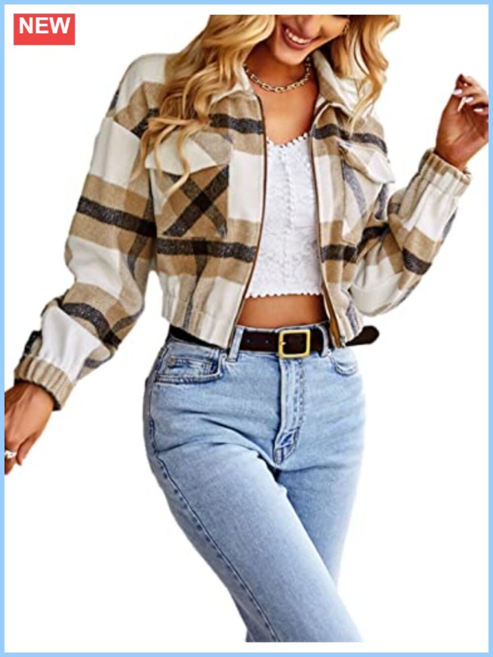 Women's Cropped Plaid Shacket Zip Up Flannel Jacket